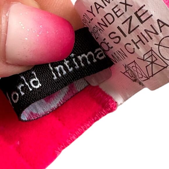 Y2K Neon Pink Lace Sheer Bralette One Size Triangle Barbiecore Loungewear Rave - Picture 6 of 7